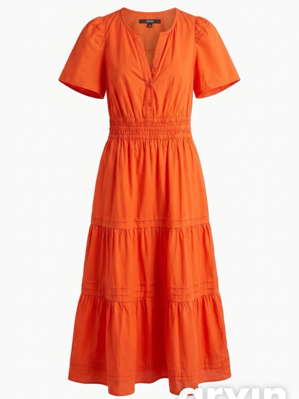 Quince 100% Organic Cotton Tiered Maxi Dress in Orange/Red NWOT - Size XS